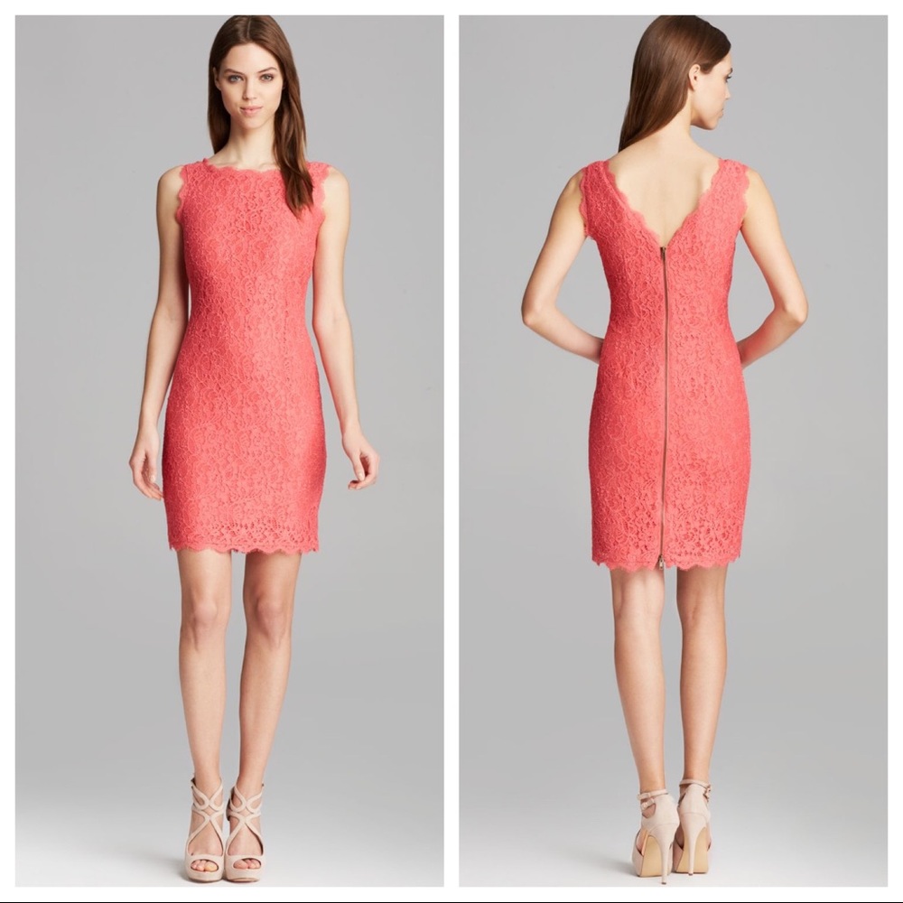 Adrianna Papell Womens Sleeveless Lace Sheath Dress Pink Coral size 4